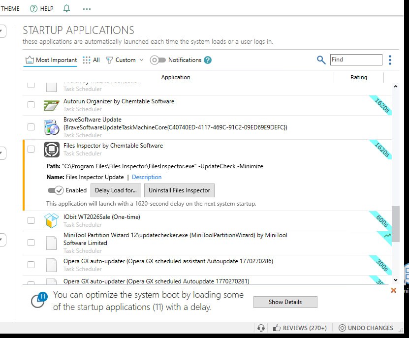 The new interface of the Startup Applications tool in Reg Organizer